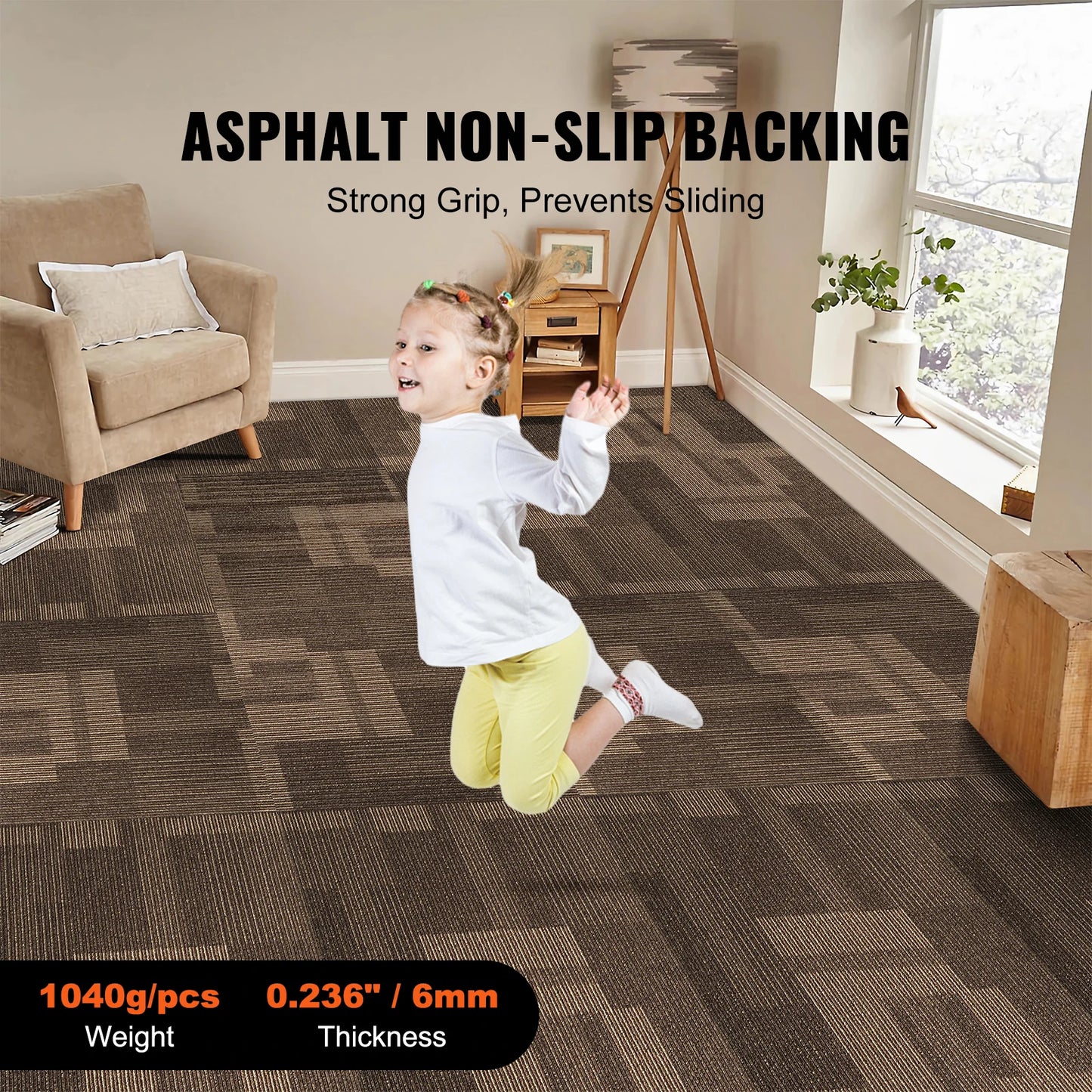 VEVOR Carpet Tiles Reusable, 24"x 24"Carpet Squares With Padding Attached, Soft Padded Carpet Tiles, Easy Install DIY for Bedroo