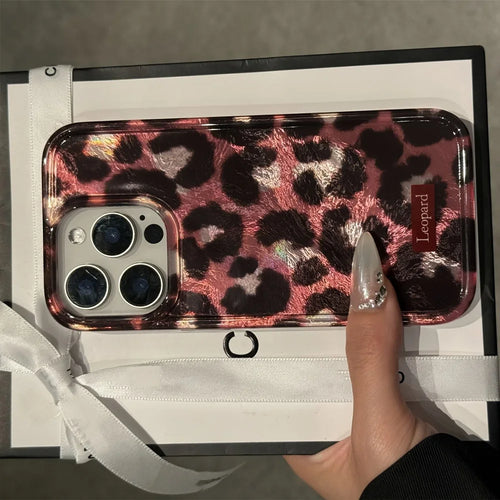 Stylish Laser Leopard Print Phone Case for iPhone 15 Pro Max Cases iPhone 11 12 13 14 16 XS X XR 7 8 16 Plus SE 2022 Soft Cover