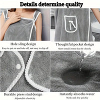 Wearable bath towel features: hole sling, adjustable press stud, thoughtful pocket design, rapid water absorption.