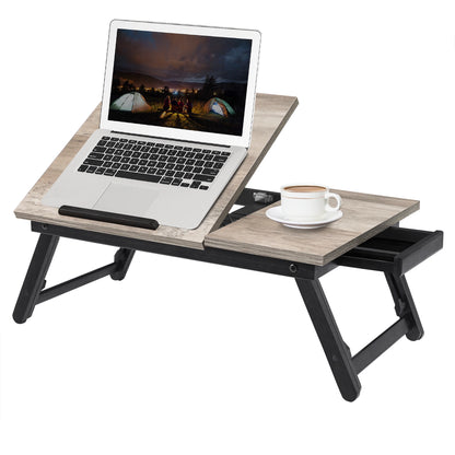 SONGMICS Laptop Desk for Bed or Sofa with Tilting Top, Breakfast Serving Tray with Folding Legs, Fits up to 15.6 Inches Screen