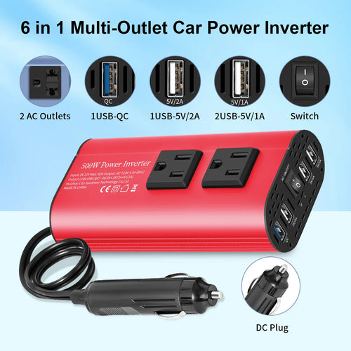 Modified Frequency Inverter Double receptacle 4USB 500W  DC12V To AC110V Ports Car Adapter Portable Inverter