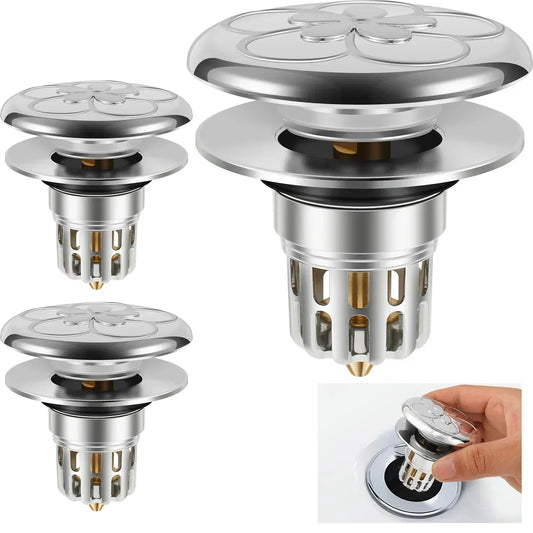 3Pcs Universal Stainless Steel Bathroom Basin Pop-Up Bounce Core Sink Stopper with Drain Hole for Bathtub Stopper Bathroom Tools