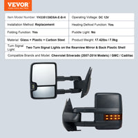 VEVOR Pair Towing Mirrors Power Heated with Signal LED Driving Light Tow Mirror for Chevrolet Silverado (2003-2021)/GMC/Cadillac