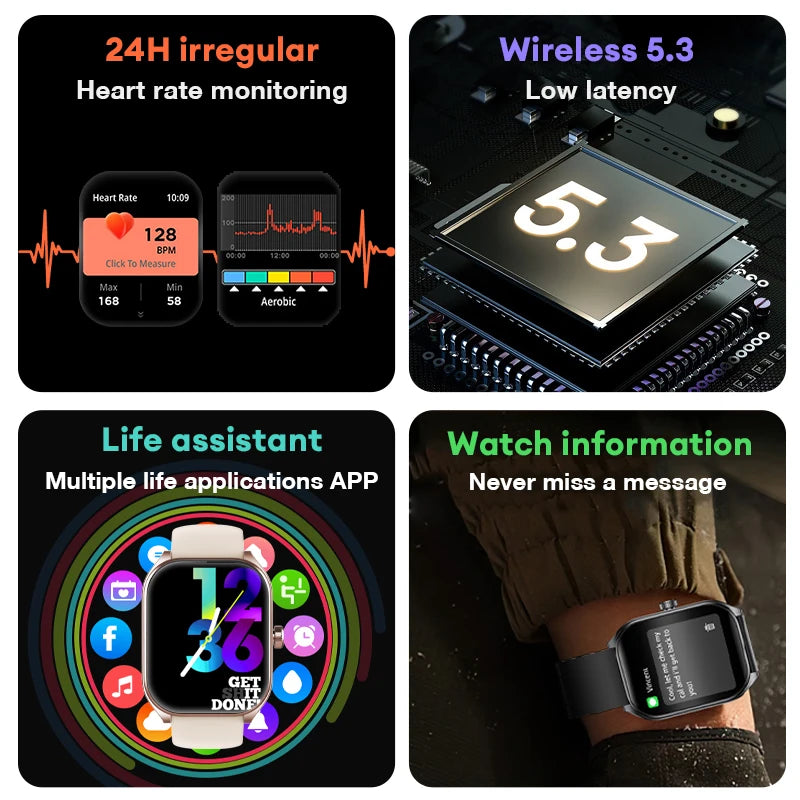 AOLON Smart Watch 2.01'' AMOLED Curved Screen IP68 Waterproof Bluetooth 5.3 Call AI Vioce Assistant Fitness Smartwatch for Men