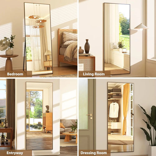 64"x21" Full Length Mirror Full Body Mirror Freestanding Hanging or Leaning Rectangle Floor Mirror Aluminum Alloy for Bedroom