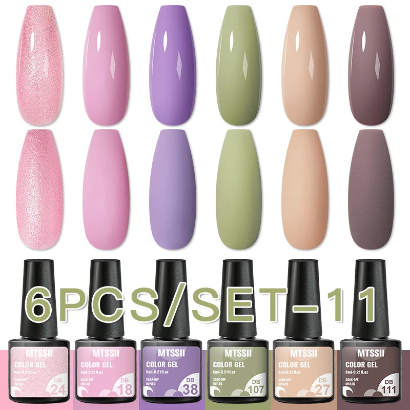 6/8Pcs Spring Pink Color Gel Nail Polish Set Semi Permanent Varnishes Nail Art Design Hybrid Soak Off UV LED Gel Manicure Kit