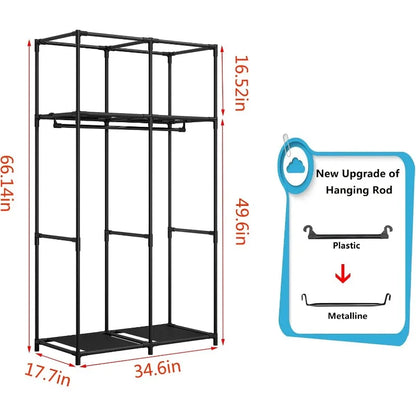Portable Wardrobe Closet Storage Organizer Metal Hanging Rack Non-Woven Fabric 34 Inch