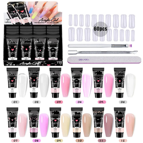 Nail Extension Gel Kit, 12 Colors Extension Nail Extension Gel Set Soak Off UV Gel For All In One Kit Builder Nail Gel Gift