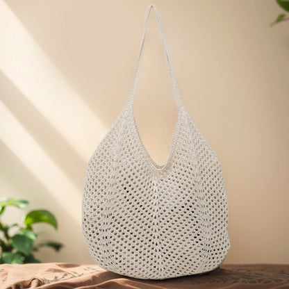 Women Hollow Summer Bag Solid Color Aesthetic Hobo Bag Large Capacity Knitted Tote Handbag Ladies Daily Handbag