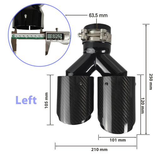 1 Pcs Universal Car Carbon Fibre Tail Throat Silencer Length Black Y-Shaped Double Out Twill Glossy Exhaust Muffler Tip