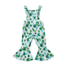 St Patrick s Day Toddler Girls Green Clover Print Sleeveless Flare Leg Jumpsuit Overalls Romper with Ruffles