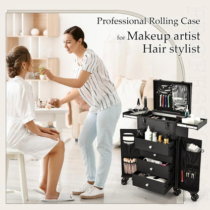 Professional Rolling Makeup Case 4 Drawers  Artist Cosmetic Train Case Hairstylist Travel Case Portable Station