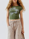 Women Summer Basic T-Shirt Casual Cute Floral Print Short Sleeve Tops Pullovers for Streetwear Aesthetic Grunge Clothes