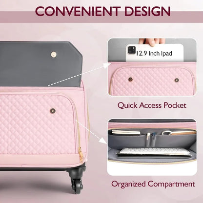 Rolling Laptop Bag, Briefcase for Women with 4 Spinner Wheels and Telescopic Extendable Handle, Roller Computer Bag for Work