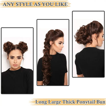 Long Messy Bun Hair Piece Curly Hair Extensions Hair Scrunchies Tousled Updo Hair Bun Hair Pieces Soft For Women Brown Black