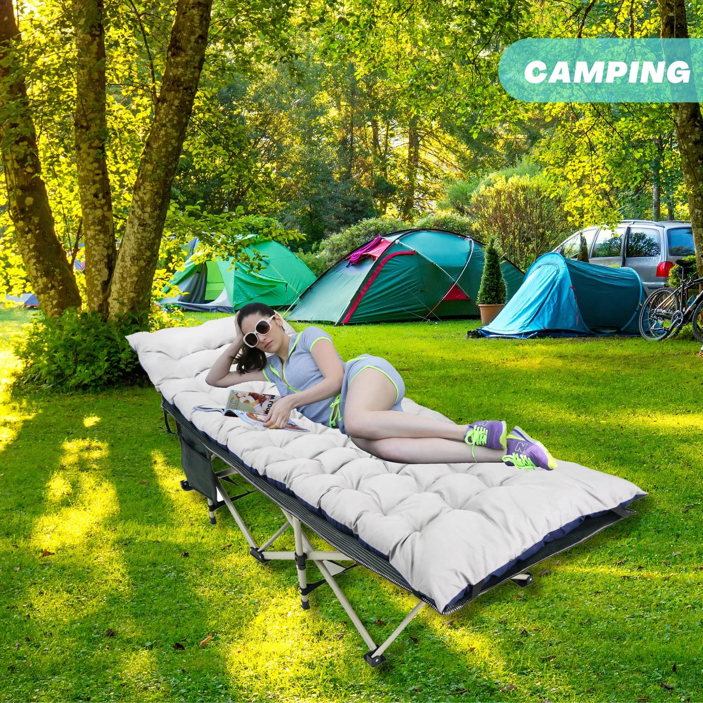Niceway Camping Cot Foldable Bed with Mattress Portable Outdoor Daybed Office Nap Beach Camp Hiking