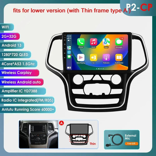 Hizpo 10.1 Carplay 4G 2Din Android 13 Car Radio for Jeep Grand Cherokee WK2 2014 -2022 Multimedia Video Player Autoradio GPS DSP