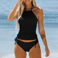 2025 Summer New Womens Swimsuit Neck Hanger Sleeveless Backless Crop Tops Solid Color Panties Bathing Suit Beachwear For Female