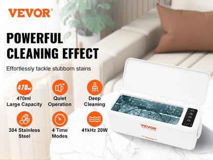 VEVOR 200/450/650ml Portable Ultrasonic Cleaner Machine with 4 Timer Modes Cleaning Basket for Eyeglasses Watches Dentures Rings