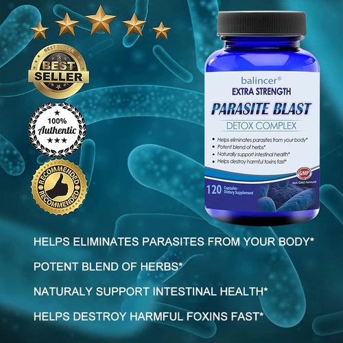 Ntibacterial PARASITE BLAST, Removes All Body Parasites, Natural Gut Health, Cleans Colon Detox + Cleanse, Liver Immunity