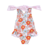 2024-01-17 Lioraitiin Toddler Baby Girl  Swimsuit Floral Romper Baby Beach Swimwear Swimming Ruffle Summer Bathing Suit Sunset