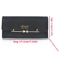 Women Student Cute Bowknot PU Leather Wallet Trifold Large Capacity Card Holder Money Purse Long Phone Handbag