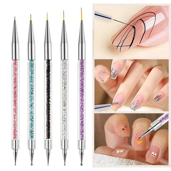 5PCS Stripe Liner Brush Set Nail Painting Pen Dotting Tool Rhinestone Picker Nail Art Accessories for Beauty Health