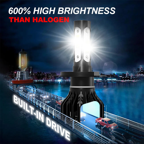 2pcs Super Bright LED 9005/HB3 9006/HB4 9007 H4 H7 H11 H13 Car Headlights 200W Ultra-White High Lumen COB Chip 360° Beam Angle