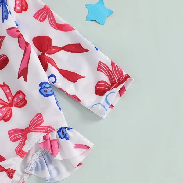 Children s Girls  Swimsuit Short Sleeve Floral Print Swimwear with Ruffle Detail for Pool Party and Vacation