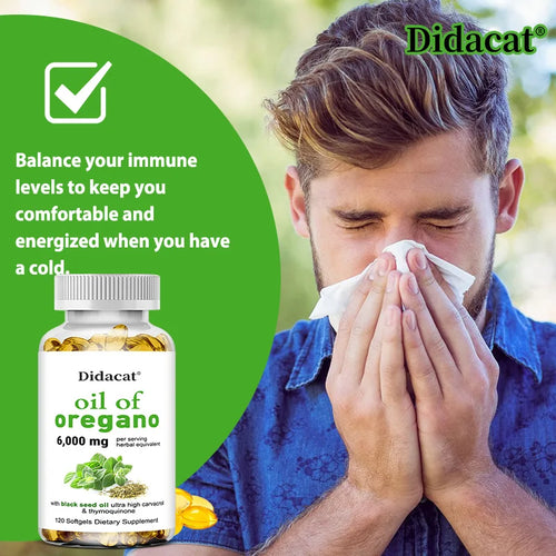 Oregano Oil 6000 mg, Black Seed Oil 200 mg, Supports Gut, Digestive & Immune Health, 120 Capsules