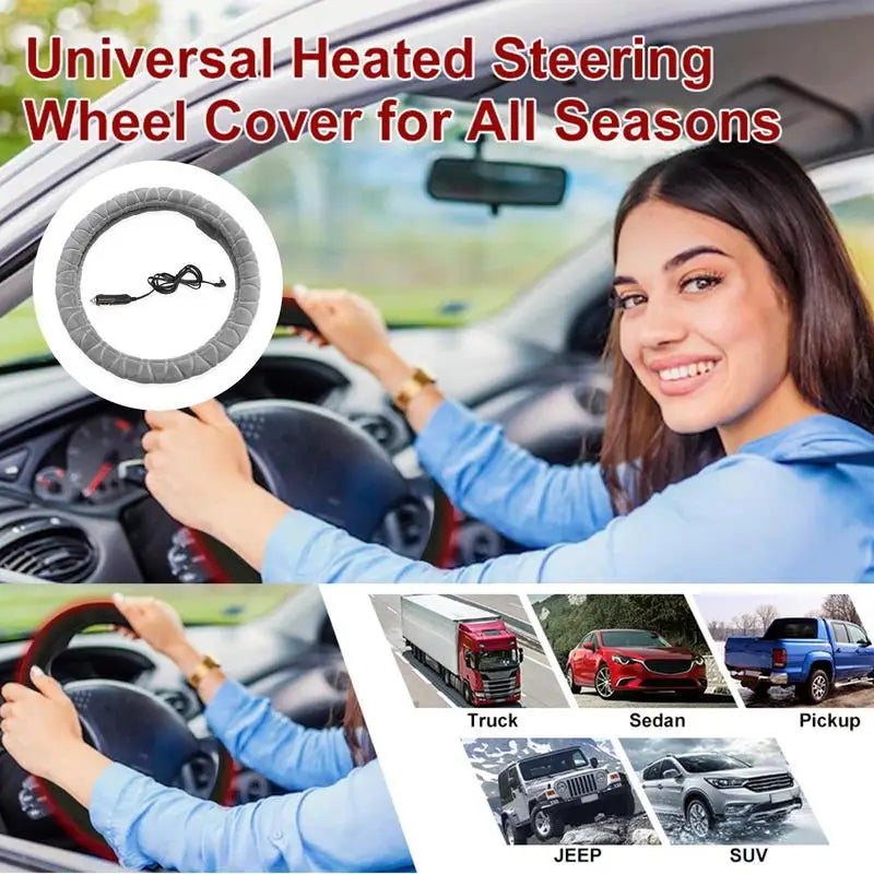 Car Steering Wheel Heated Cover Heated Steering Wheel Cover Soft Plush And Smooth Touching Breathable Universal Car Accessory