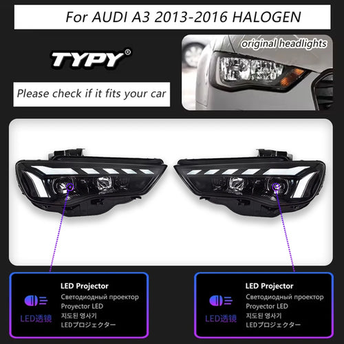 Car Headlights For Audi A3 Headlight 2013-2016 LED Headlight Projector Lens DRL Sequential Turn Signal