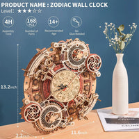Robotime 3D Wooden Puzzles Wooden Steampunk Clock Kit  DIY Mechanical Wall Quartz Aesthetic Room for Adults