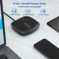 TRANSTON Power Outlet with Surge Protector, 6 power strip 3 USB Ports, 3.3ft Extension Cord, Fire Resistant, For Home and Off