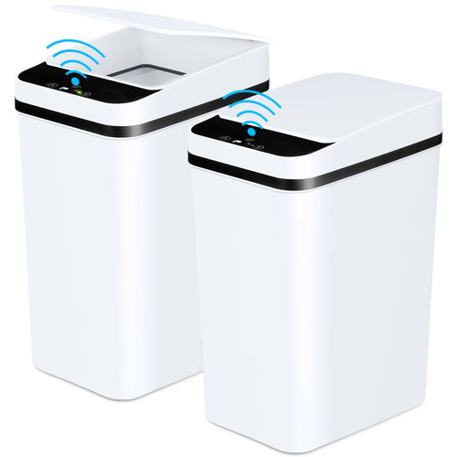 2 Pack 12L Bathroom Automatic Trash Cans Touchless Motion Sensor Slim with Lid for Bathroom Bedroom Living Room Office White