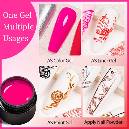 AWStorG 7Pcs/Set Not Flowing 4 In 1 Solid No Wipe Painting Gel Varnish Black White Color Painting Liner Nail Art Glitter UV Gel