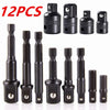 12pcs Impact Socket Adapter And Reducer Set Extension Set Socket Drill Adapter Turns Power Drill Into High Speed Nut Driver, 1/4