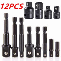12pcs Impact Socket Adapter And Reducer Set Extension Set Socket Drill Adapter Turns Power Drill Into High Speed Nut Driver, 1/4