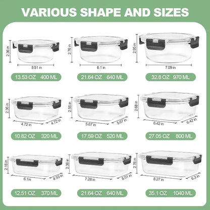 12 Pack Glass Food Storage Containers with Lids, Meal Prep, Pantry Kitchen Storage Containers for Lunch, Leak Proof, Airtight