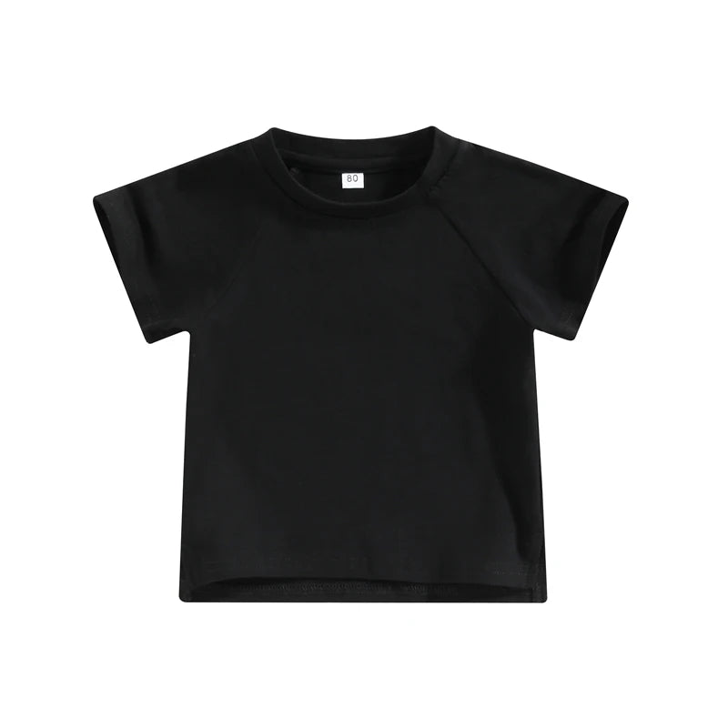 Kids Cotton Short Sleeve T-shirt Summer Casual Loose Fit Solid Color O Neck Tee for Toddler Girls and Boys