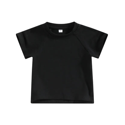 Kids Cotton Short Sleeve T-shirt Summer Casual Loose Fit Solid Color O Neck Tee for Toddler Girls and Boys