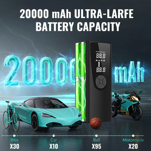 Portable Tire Inflator Air Compressor - 150 PSI Fast Inflation with Digital Display & LED Lighting