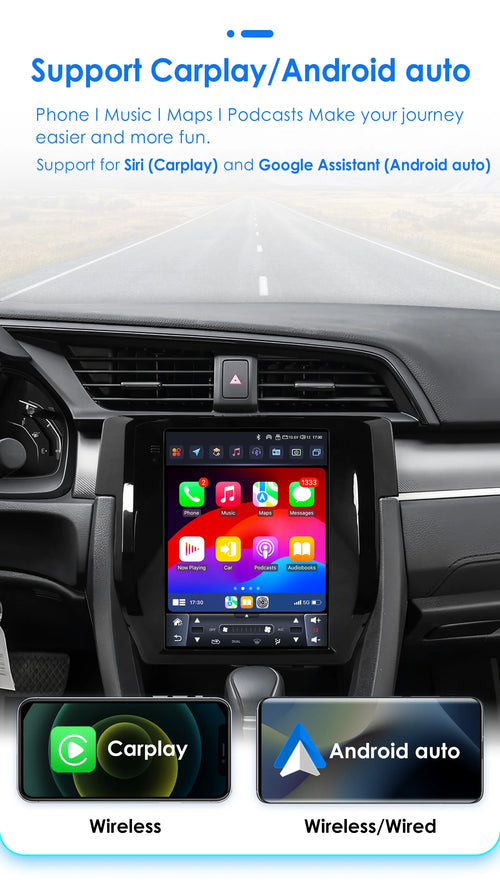 9.7" 7862 Android 13 Car radio for Honda Civic 2015-2020 tesla Style Multimedia player Carplay GPS navi Stereo 4G SWC Autoradio