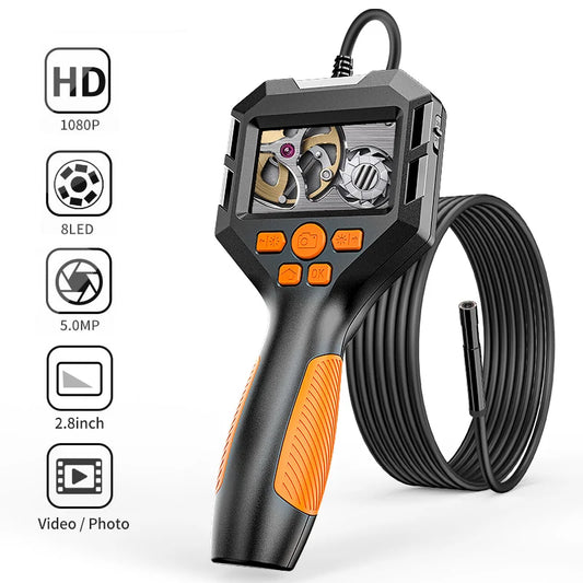 Endoscope Camera with Light 2.8 Inch Screen Scope Camera HD1080P 8MM Lens Pipe Inspection USB Borescope 8 LED 2600mAh