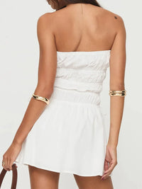 Women Strapless Mini Dress Summer Solid Color Ruched Backless Party Dress for Cocktail Streetwear Aesthetic Clothes