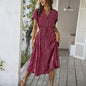 Hot New Women's Summer Maxi Dress 2025 Floral Wrap V Neck Puff Short Sleeve Ruffle Beach Resort Long Dresses