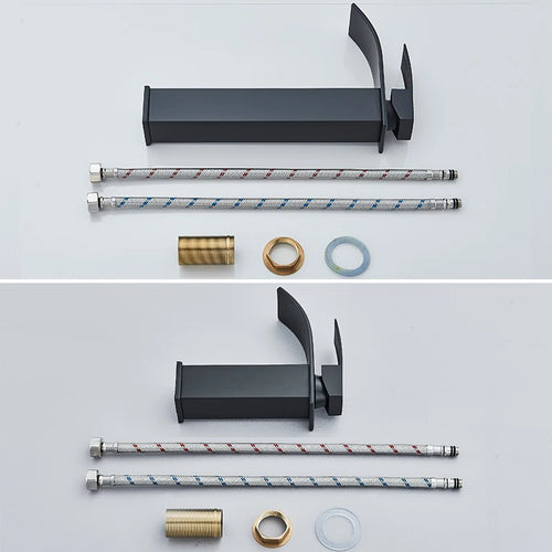 Matte Black Basin Faucet Deck Mounted Single Lever Bathroom Crane Waterfall Brass Bathroom Tap Hot Cold Water Mixer Taps