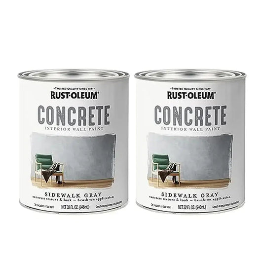Concrete Interior Wall Paint Quart Sidewalk 2PK Semi-Transparent Matte Finish Creates Unique Texture Water-Based Formula 30 min