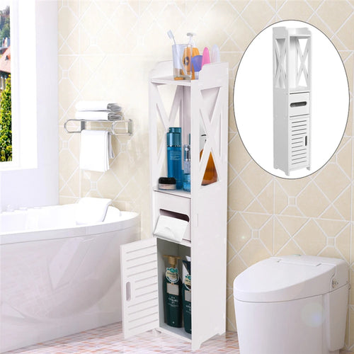 80x15.5x15CM Bathroom Toilet Furniture Cabinet White Wood Cupboard Shelf Tissue Storage Rack