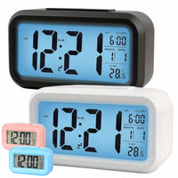 Smart Digital Alarm Clock Black White LCD Display with Temperature Calendar Timer Led Light for Bedroom Office (Without Battery)
